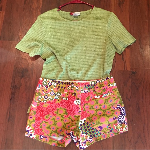 J Crew Colorful Tropical Coral Chartreuse Green - Picture 3 of 7